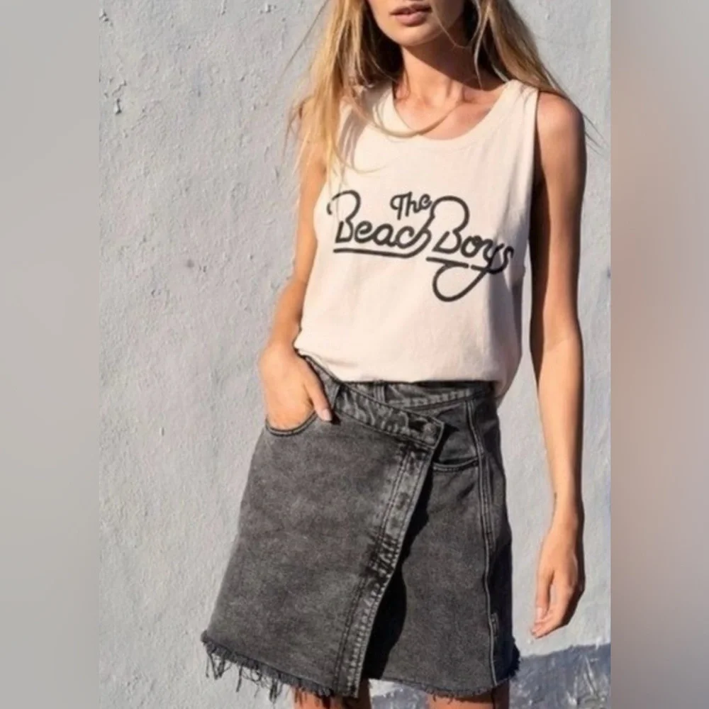 FREE PEOPLE We The Free Denim Parker Wrap Jean Mini Skirt Sulphur Black Size 26 - Picture 3 of 12